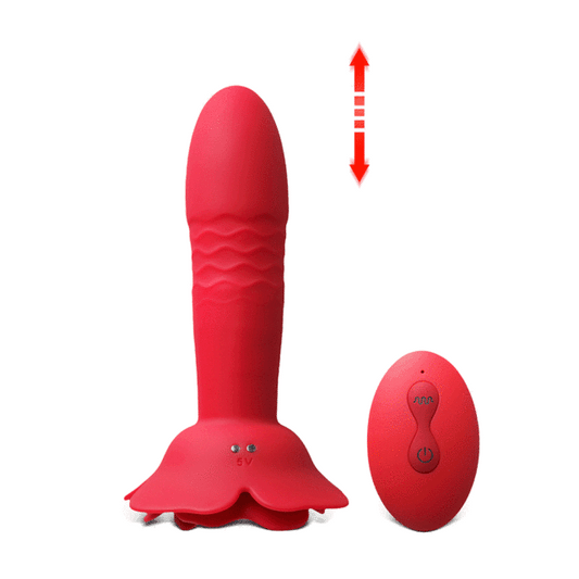10 Speeds Red Color Silicone Vibrating and Thrusting Anal Toy