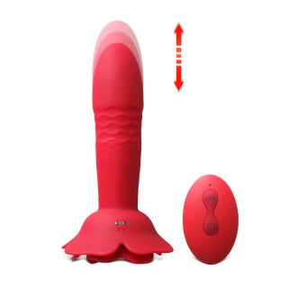 10 Speeds Red Color Silicone Vibrating and Thrusting Anal Toy