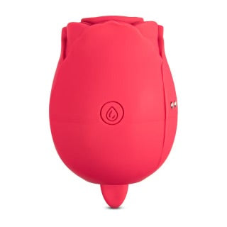 Customizable 7-Function Red Color Silicone Clitoral Rose Sucking Vibrator with Vibrating Tongue