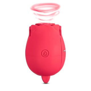 Customizable 7-Function Red Color Silicone Clitoral Rose Sucking Vibrator with Vibrating Tongue