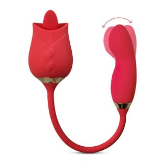Customizable 10-Speed Red Color Silicone Clitoral Rose with Tongue Licking and Wiggling Vibrator