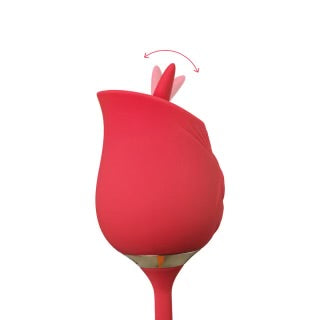 Customizable 10-Speed Red Color Silicone Clitoral Rose with Tongue Licking and Wiggling Vibrator