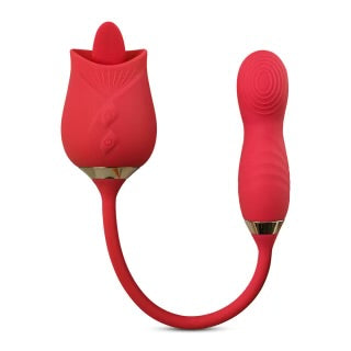 Customizable 10-Speed Red Color Silicone Clitoral Rose with Tongue Licking and Wiggling Vibrator