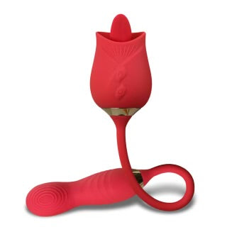 Customizable 10-Speed Red Color Silicone Clitoral Rose with Tongue Licking and Wiggling Vibrator