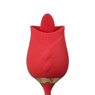 Customizable 10-Speed Red Color Silicone Clitoral Rose with Tongue Licking and Wiggling Vibrator