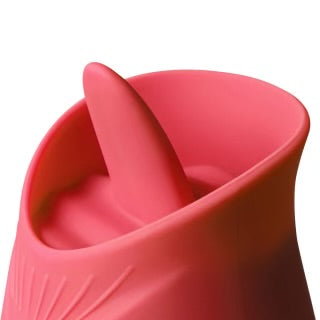 Customizable 10-Speed Red Color Silicone Clitoral Rose with Tongue Licking and Wiggling Vibrator