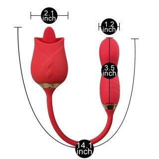 Customizable 10-Speed Red Color Silicone Clitoral Rose with Tongue Licking and Wiggling Vibrator