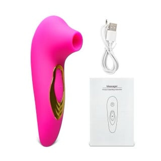Magenta Sucking Massager with Plated Accent